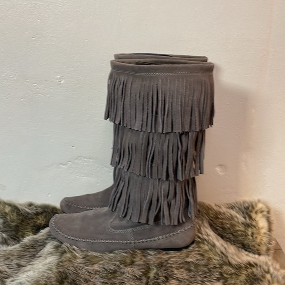 LAUREN CONRAD Mid-Calf Suede Fringe Moccasin Style Rubber Sole Boot-7M-#0101 - Picture 2 of 11